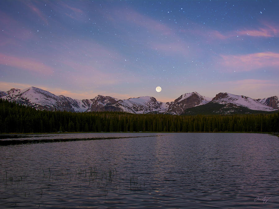 Mountain Photograph - Moonset on Bierstadt Lake by Aaron Spong