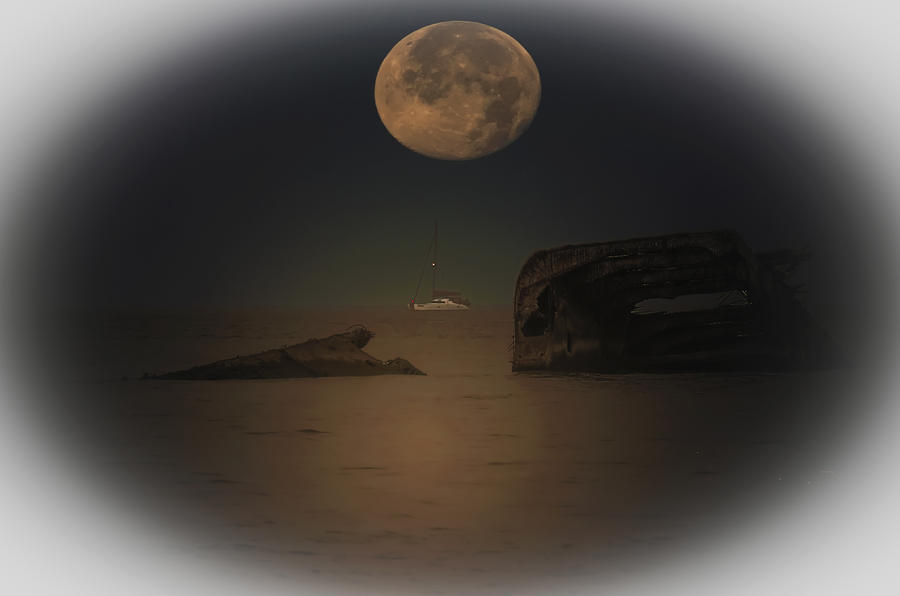 Boat Photograph - Moonset Over Atlantus by Bill Cannon
