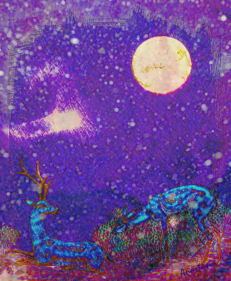 Moonset Over Blue Deer II Digital Art by Anastasia Savage Ealy