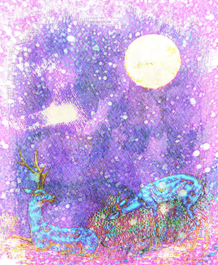 Moonset Over Blue Deer III Digital Art by Anastasia Savage Ealy