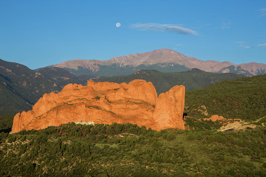 Moonset Over the Kissing Camels and Pikes Peak, Garden of the Go Photograph by Bridget Calip