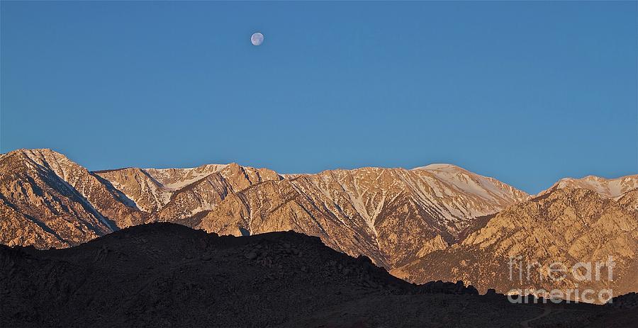 Moonset the Alabama Hills and Sierra Nevada  California Photograph by Gus McCrea