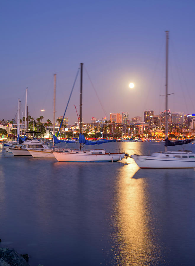 Moonlight, San Diego Harbor Photograph by Joseph S Giacalone