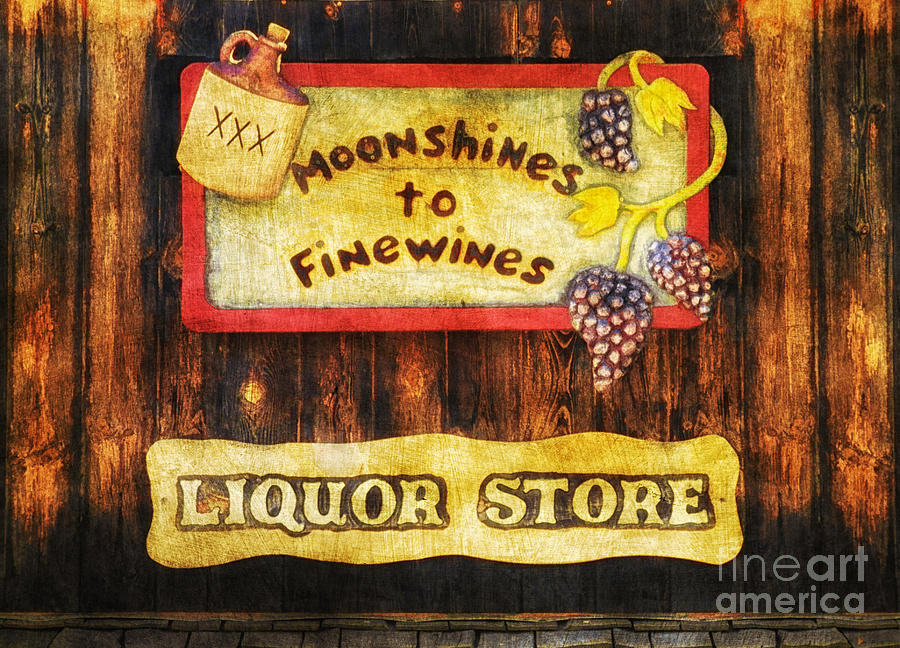 Sign Photograph - Moonshines to Finewines by Priscilla Burgers