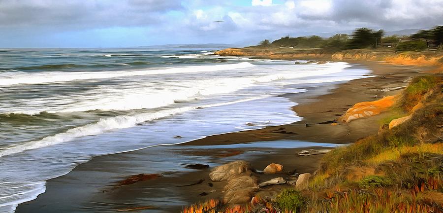 Moonstone Beach Cambria California Digital Painting Photograph by Barbara Snyder