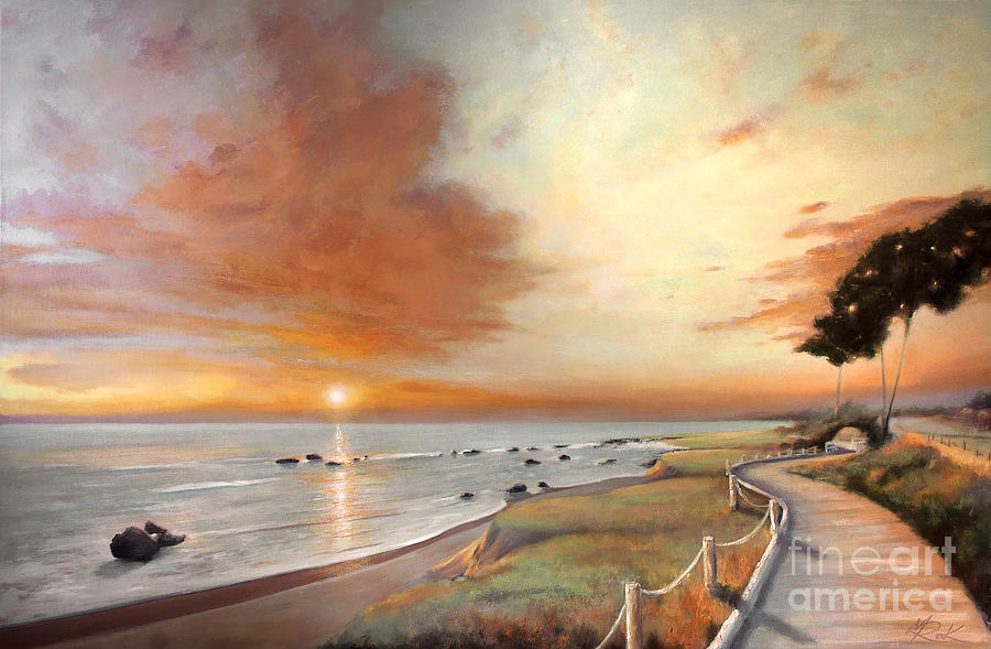 Moonstone Cambria Sunset Painting by Michael Rock