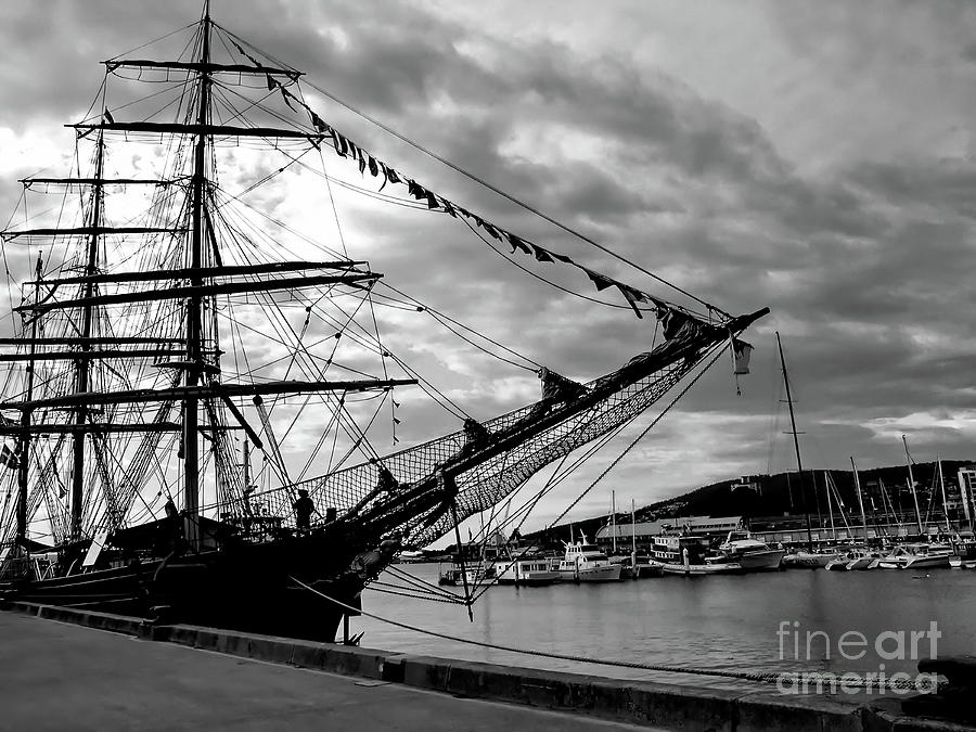 Moored At Hobart BW Photograph by Tim Richards