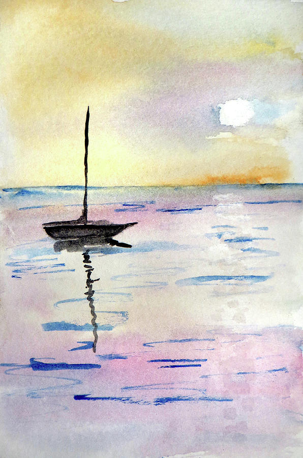 Moored Sailboat Painting by R Kyllo