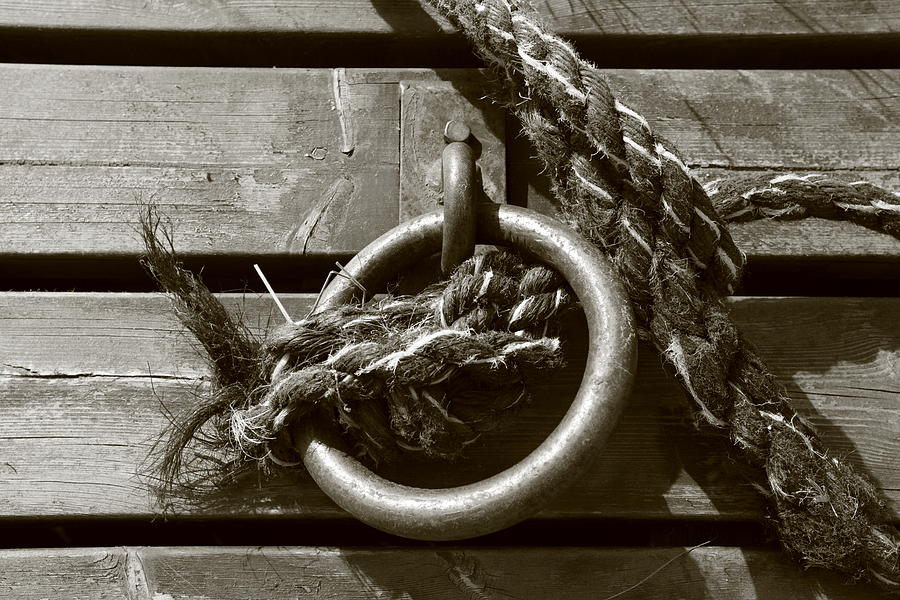 Mooring ring and line - sepia Photograph by Ulrich Kunst And Bettina Scheidulin