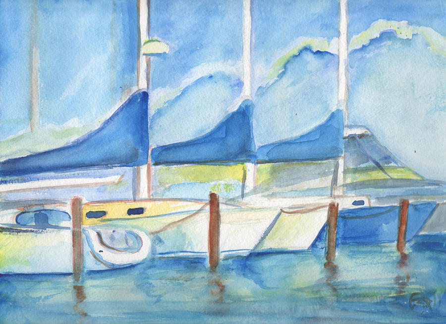 Boat Painting - Mooring by T Ezell