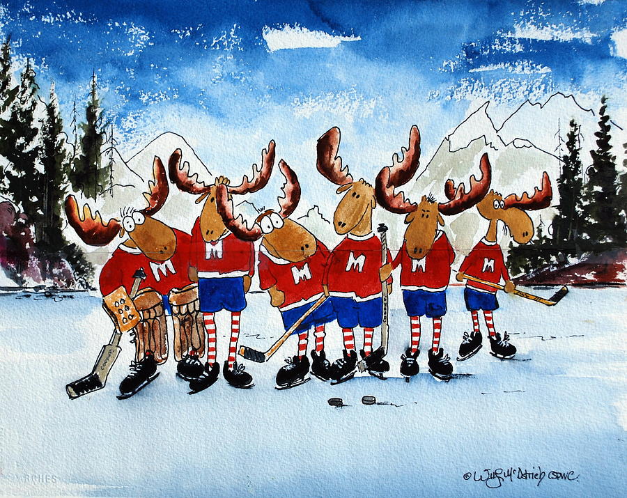 Moose Champs and Shinny Kings Painting by Wilfred McOstrich