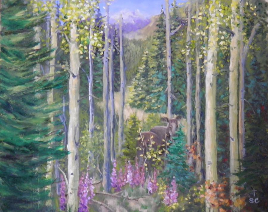 Mountain Painting - Moose Encounter by Sharon Casavant