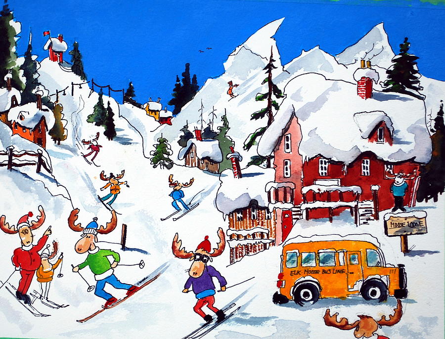 Moose Going Downhill Painting by Wilfred McOstrich