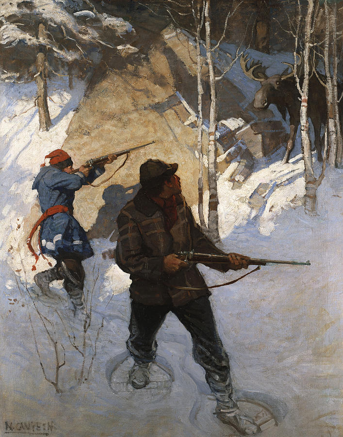 Moose Hunting Painting by Newell Convers Wyeth | Fine Art America