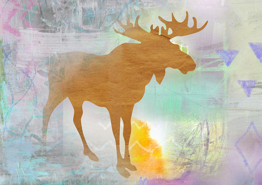 Moose in the fog  Mixed Media by Claudia Schoen