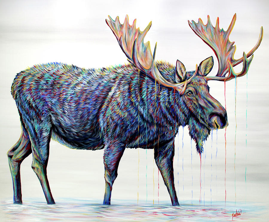 Moose Painting - Moose Lake by Teshia Art