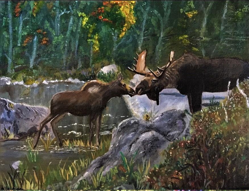 Moose Love Painting by Julie Wittwer