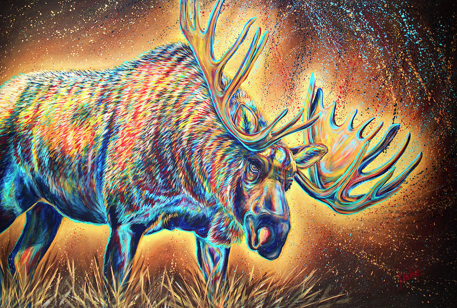 Moose Madness Painting by Teshia Art