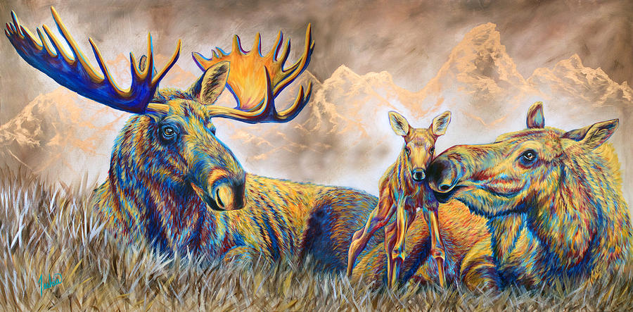 Moose Painting - Moose Meadows by Teshia Art