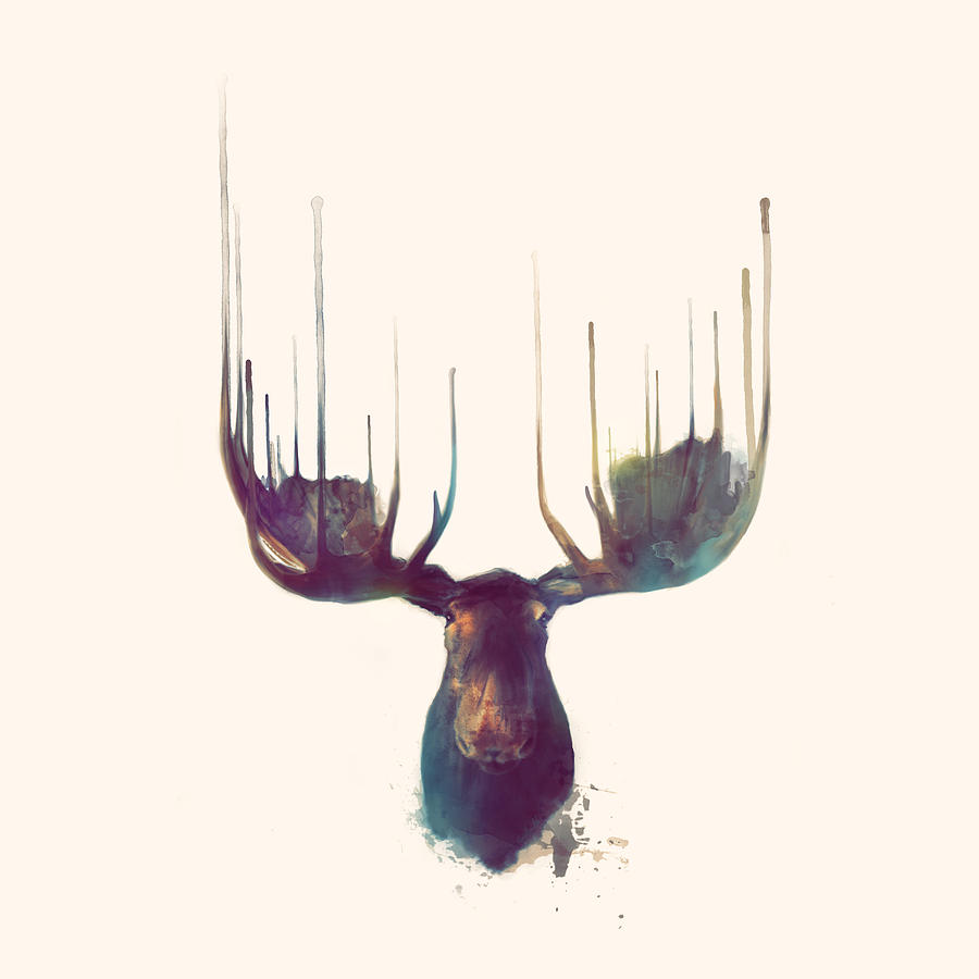 Animal Painting - Moose // Squared Format by Amy Hamilton