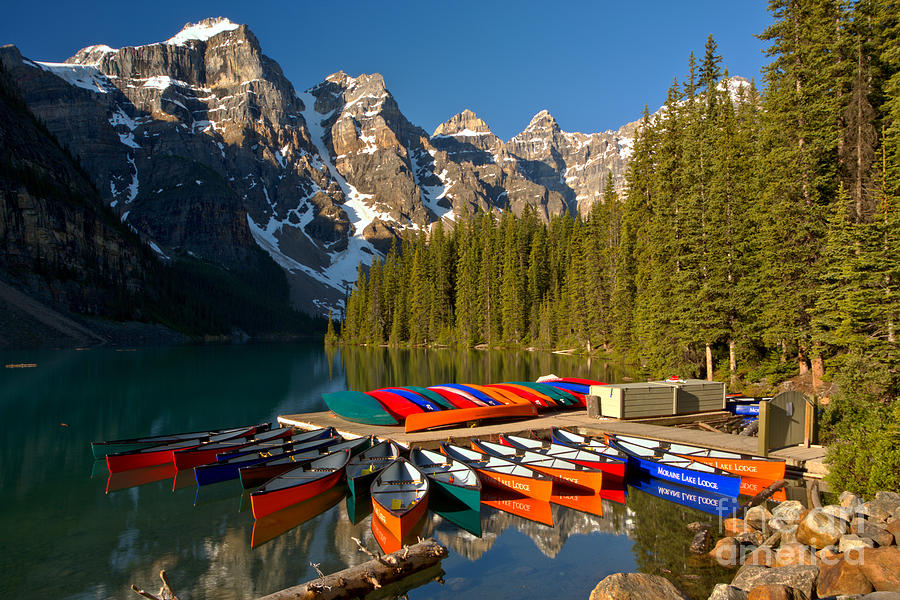 MOraine Canoes In The Sun Photograph by Adam Jewell