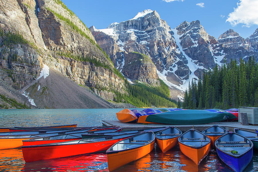 Moraine Lake Canoes Photograph by Craig Sanders - Pixels