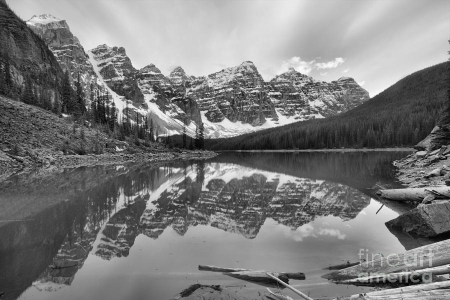 Moraine Lake Spring 2018 Sunset Black And White Photograph by Adam Jewell