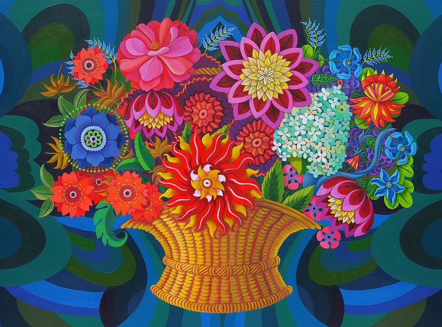 Flower Painting - More blooms in a basket by Jane Tattersfield
