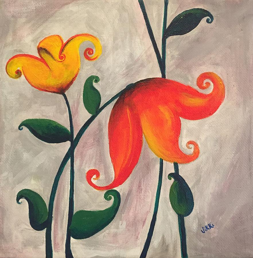 More Fun Flowers -b Painting by Vikki Angel