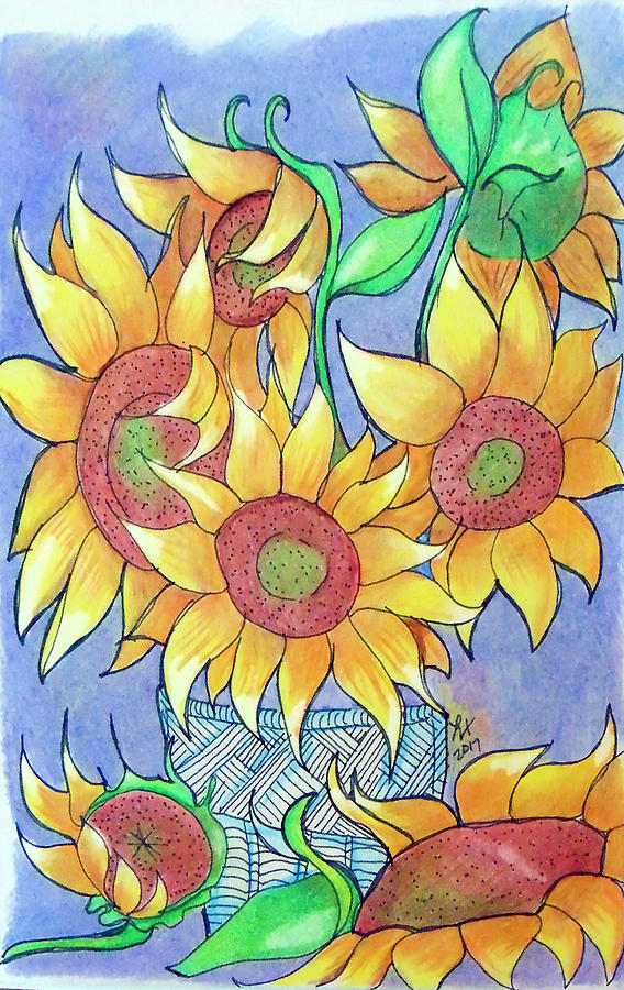 More Sunflowers Drawing by Loretta Nash