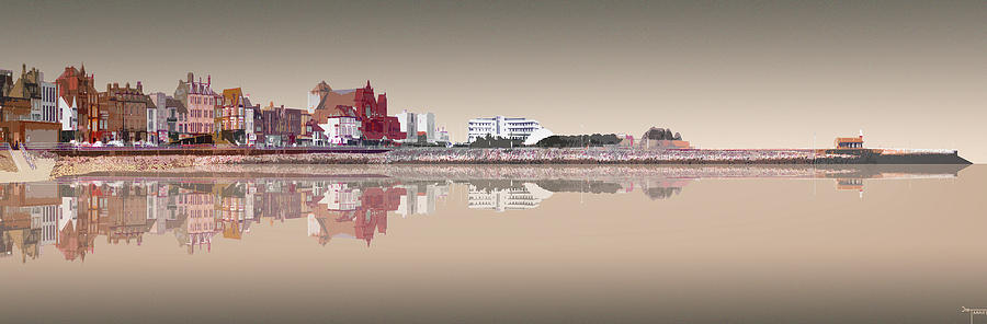 Reflection Morecambe  2 - Sepia Digital Art by Joe Tamassy