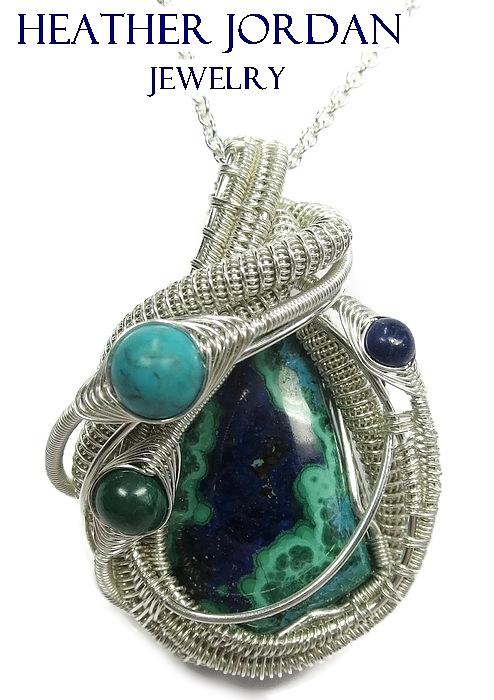 Heather Jordan Jewelry - Morenci Azurite Malachite and Sterling Silver Wire-Wrapped Pendant with Turquoise, Malachite n Lapis by Heather Jordan