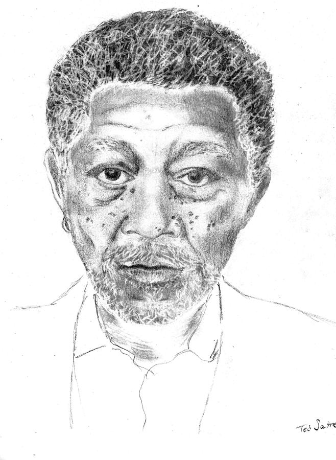 Morgan Freeman Fusain Drawing by Teo Satre