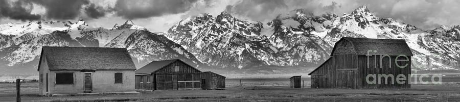 Mormon Row Homes Panorama Black And White Photograph by Adam Jewell