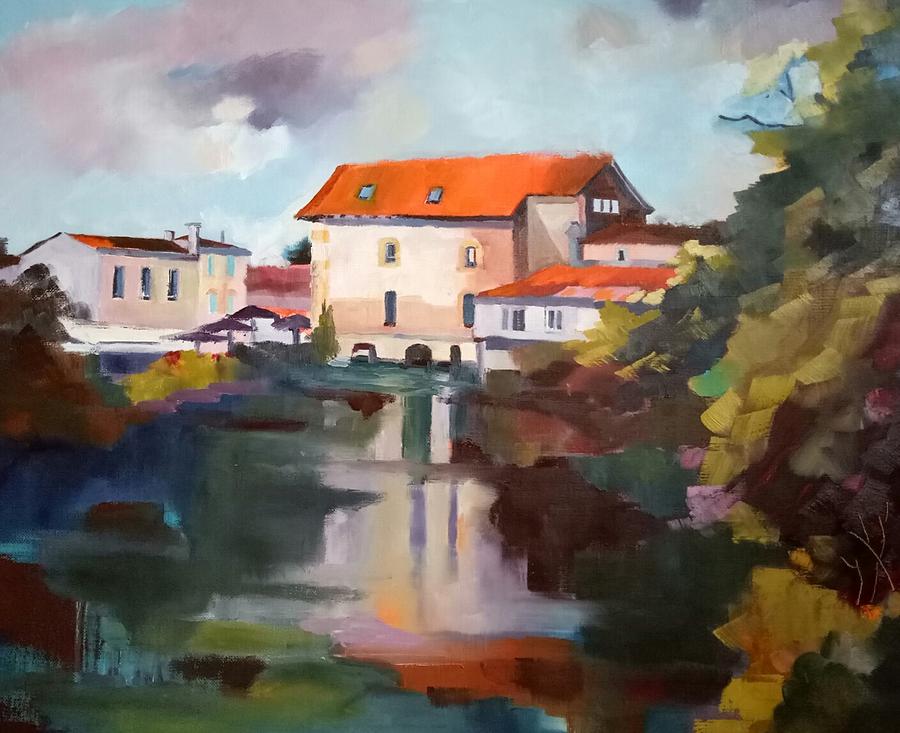 Mornac  sur  Seudre  watermill Painting by Kim PARDON