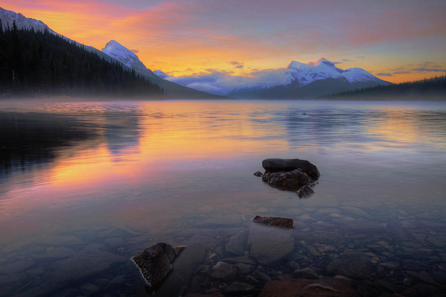 Morning at Maligne Lake Photograph by Dan Jurak
