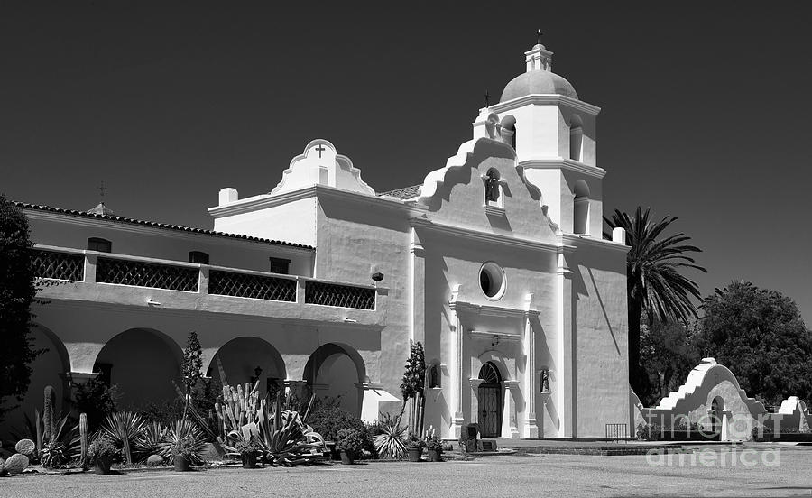 Black & White Photograph - Morning At San Luis Rey Mission by Sandra Bronstein