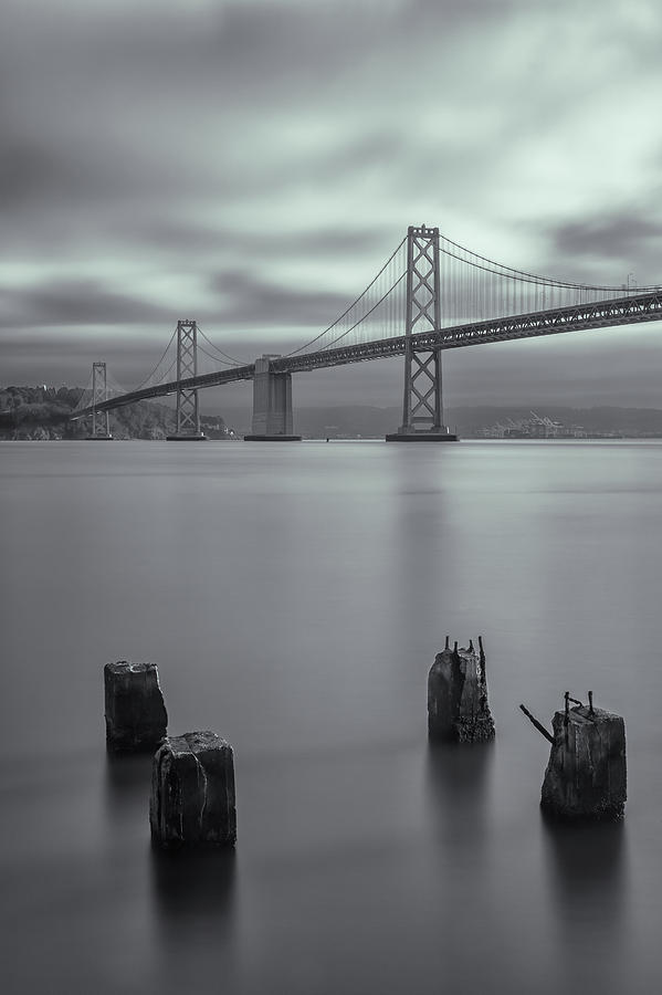 Morning At The Bay Bridge BW Photograph by Jonathan Nguyen