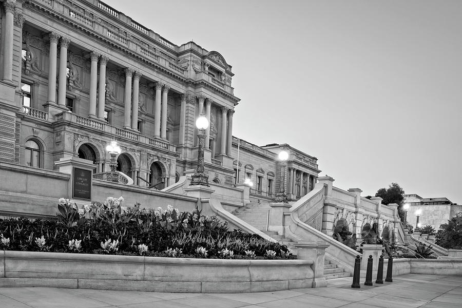 Washington D.c. Photograph - Morning At the Library of Congress In Black and White by Greg and Chrystal Mimbs
