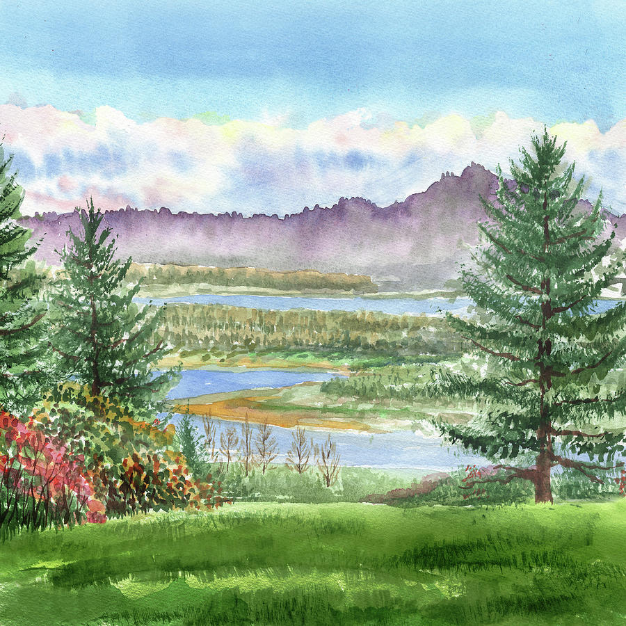 Morning At The River Watercolor Landscape Painting