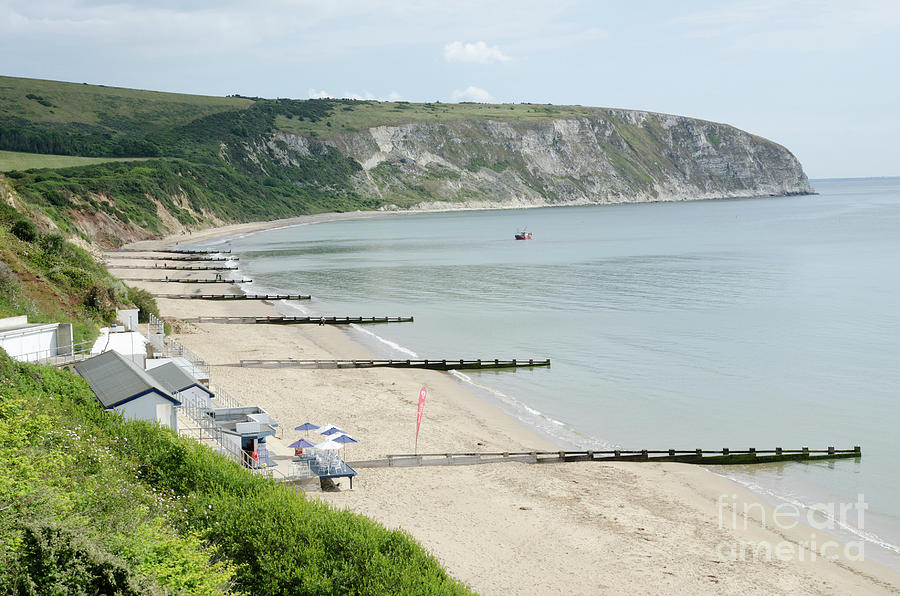 Beach Photograph - MORNING BAY looking up Swanage Bay on a summer morning beach scene by Andy Smy