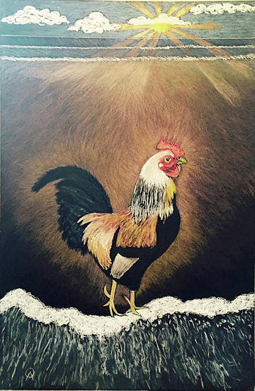 Rooster Mixed Media - Morning Beach Walk With Rooster by Alicia Otis