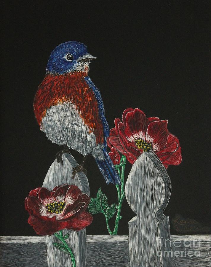 Morning Bluebird and Poppies Mixed Media by Louise Williams
