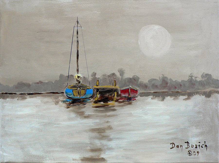 Blue Sailboat Painting - Morning Boats by Dan Bozich Blue Sailboat Painting - Morning Boats by Dan Bozich