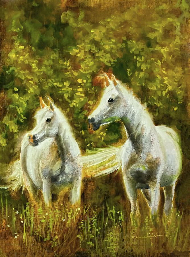 Horse Painting - Morning Breeze Twins by Melissa Herrin