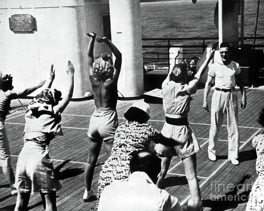 Morning Calisthenics on the RMS Queen Mary 1938 Photograph by Sad Hill - Bizarre Los Angeles Archive