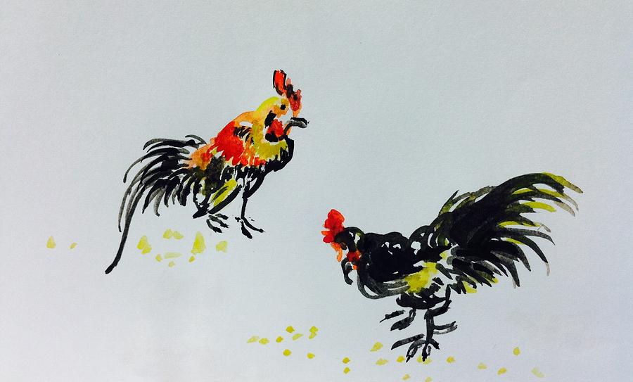 Morning chicken  Painting by Hae Kim