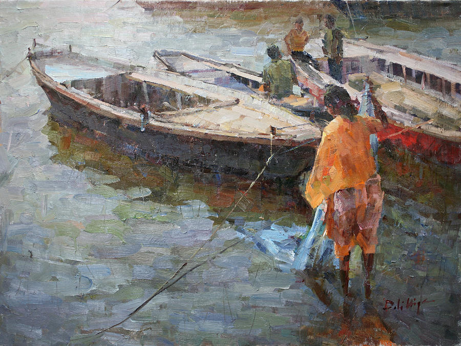 Boat Painting - Morning Cleansing by Dali Higa