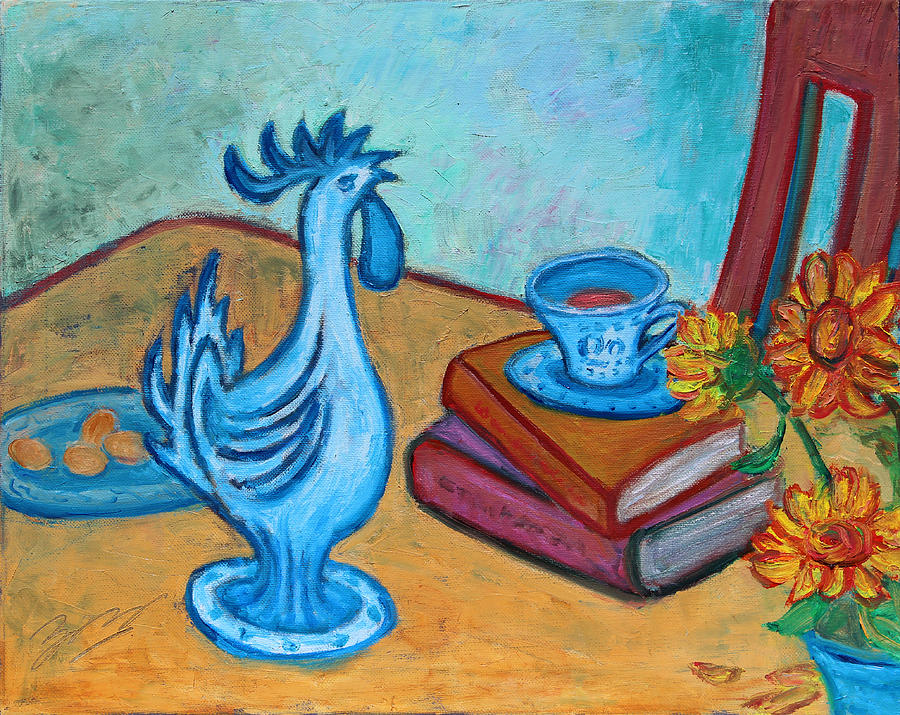 Morning Coffee Rooster Painting by Xueling Zou