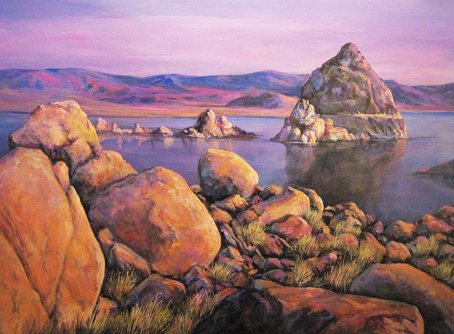 Morning Colors at Lake Pyramid Painting by Donna Tucker